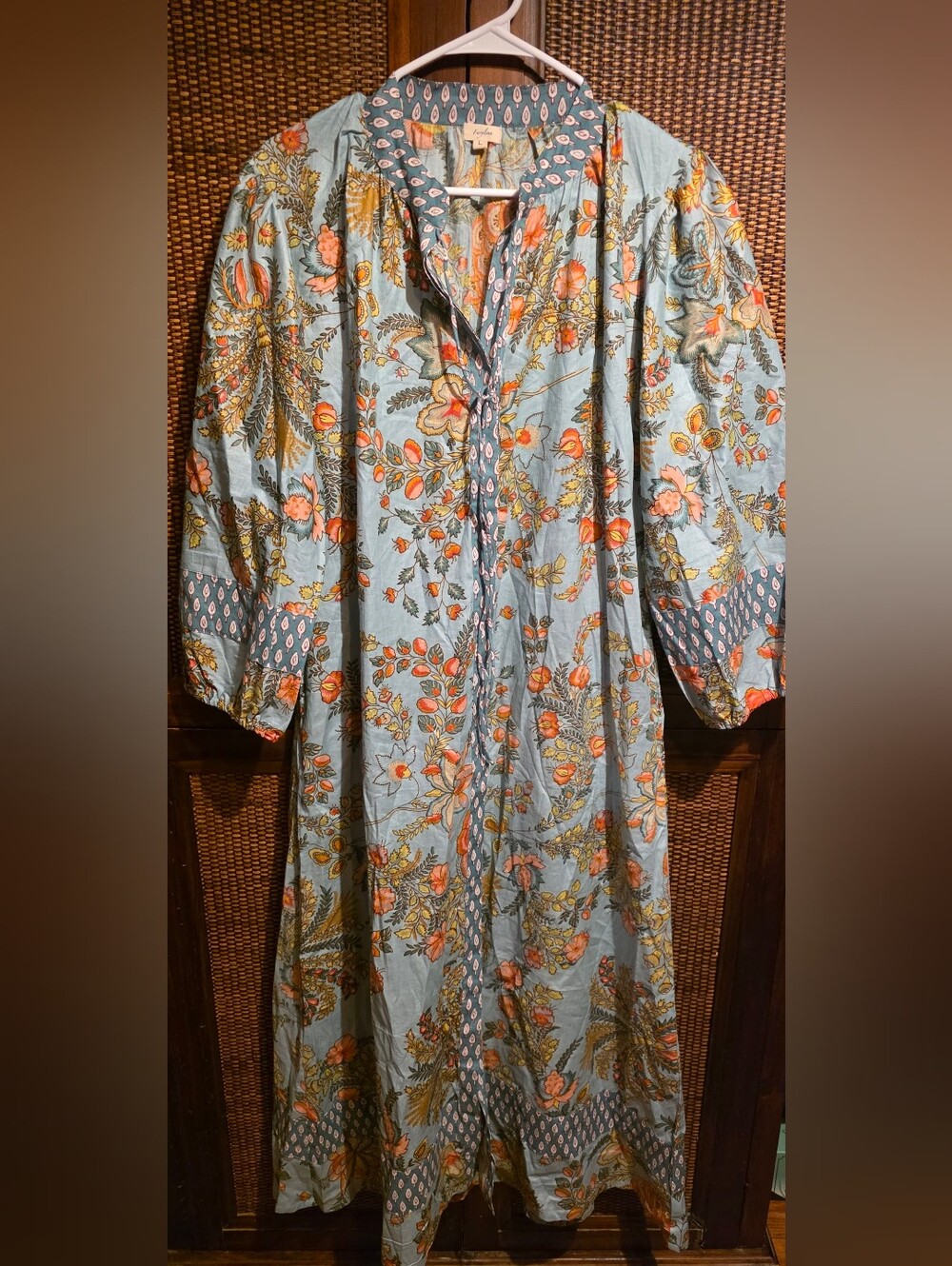 Farylina NWOT Large 21ptp Boho Floral Maxi Dress in Dusty Blue and Coral